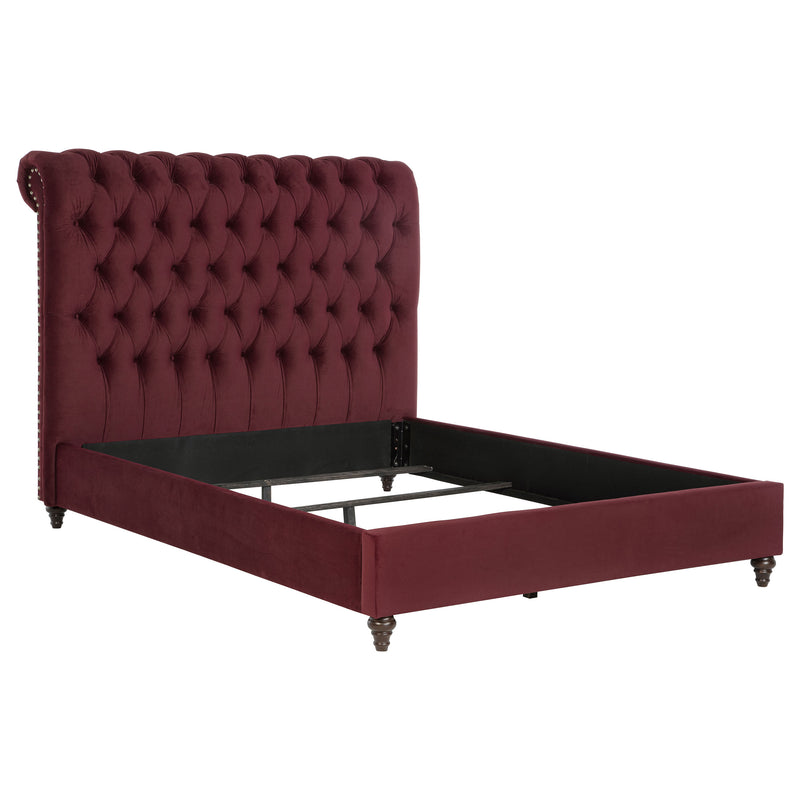 Cama tapizada Queen Devon de 57 pulgadas con paneles rojos vino