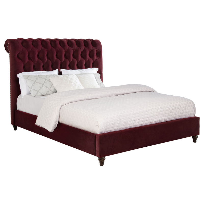 Cama tapizada Queen Devon de 57 pulgadas con paneles rojos vino
