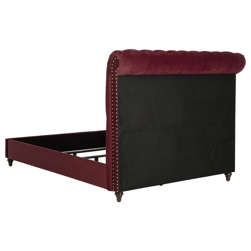 Cama tapizada Queen Devon de 57 pulgadas con paneles rojos vino