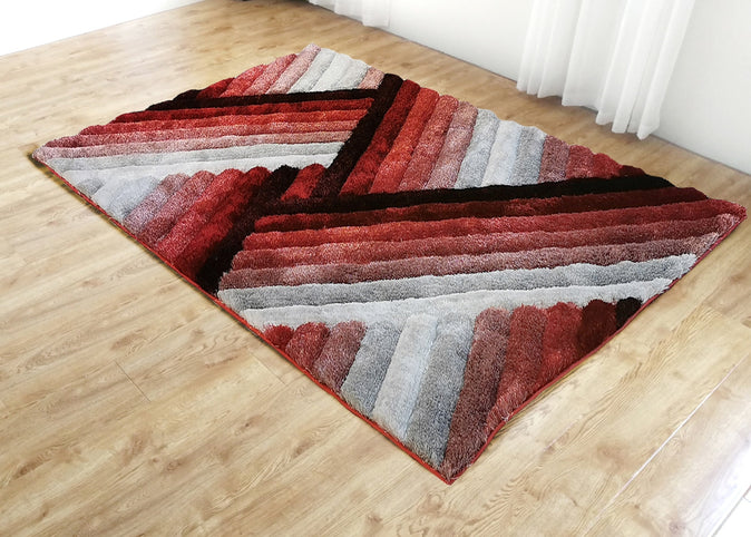 3D SHAGGY Rug Design 396 Red-Black-White 5x8 (5'2x7'5