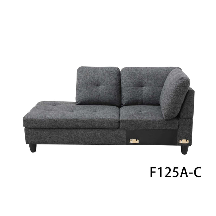 Transitional Style  2 piece Sectional+Ottoman in Black Gray Linen