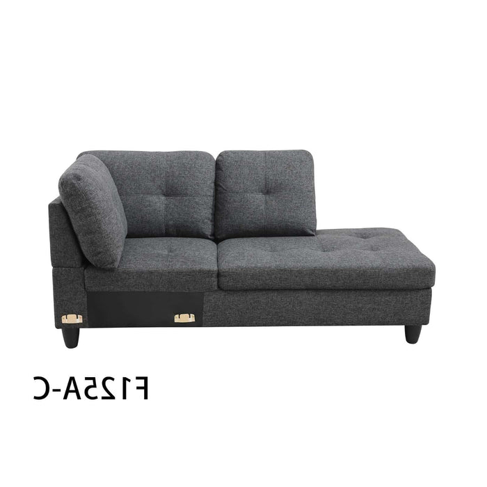 Transitional Style  2 piece Sectional+Ottoman in Black Gray Linen