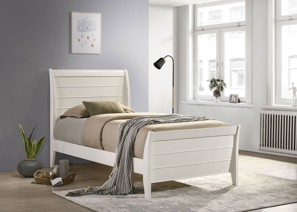 Selena Twin Sleigh Platform Bed Cream White