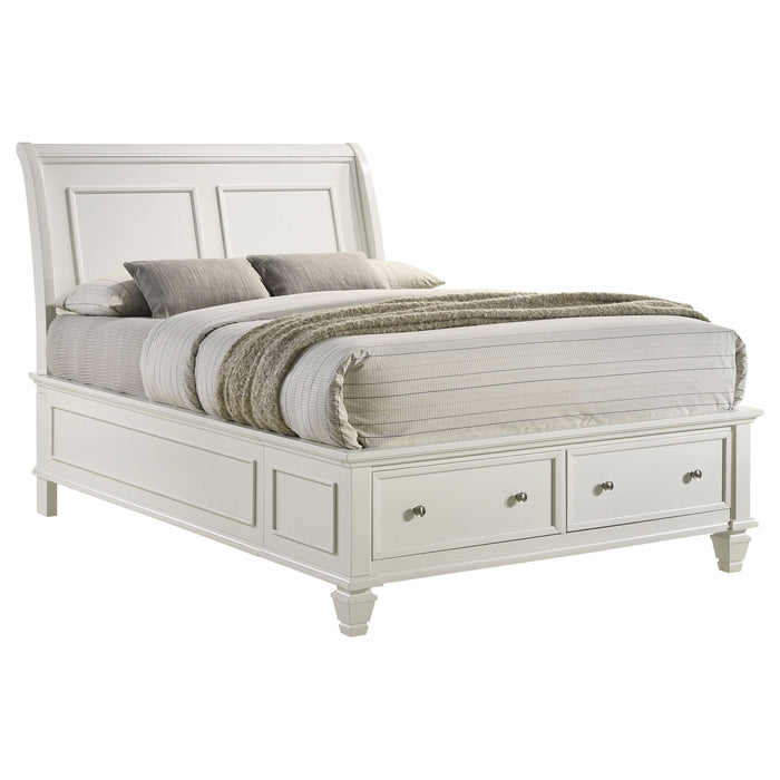 Selena Twin Sleigh Bed with Footboard Storage Cream White