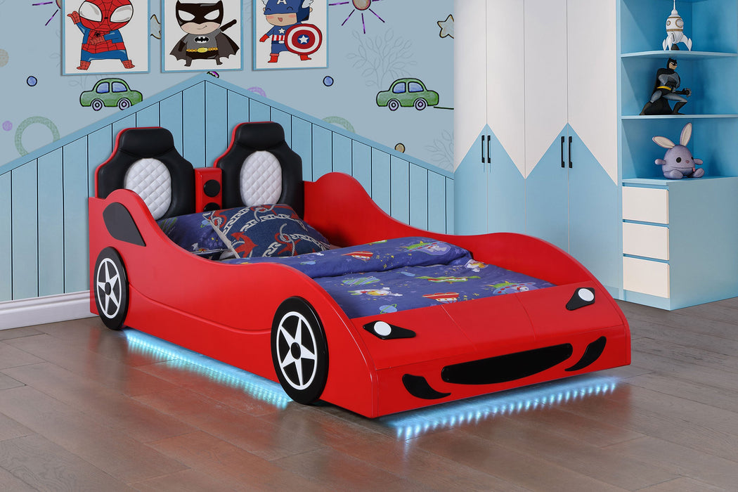 Cruiser Wood  LED Race Car Bed and 7-inch Mattress Blue