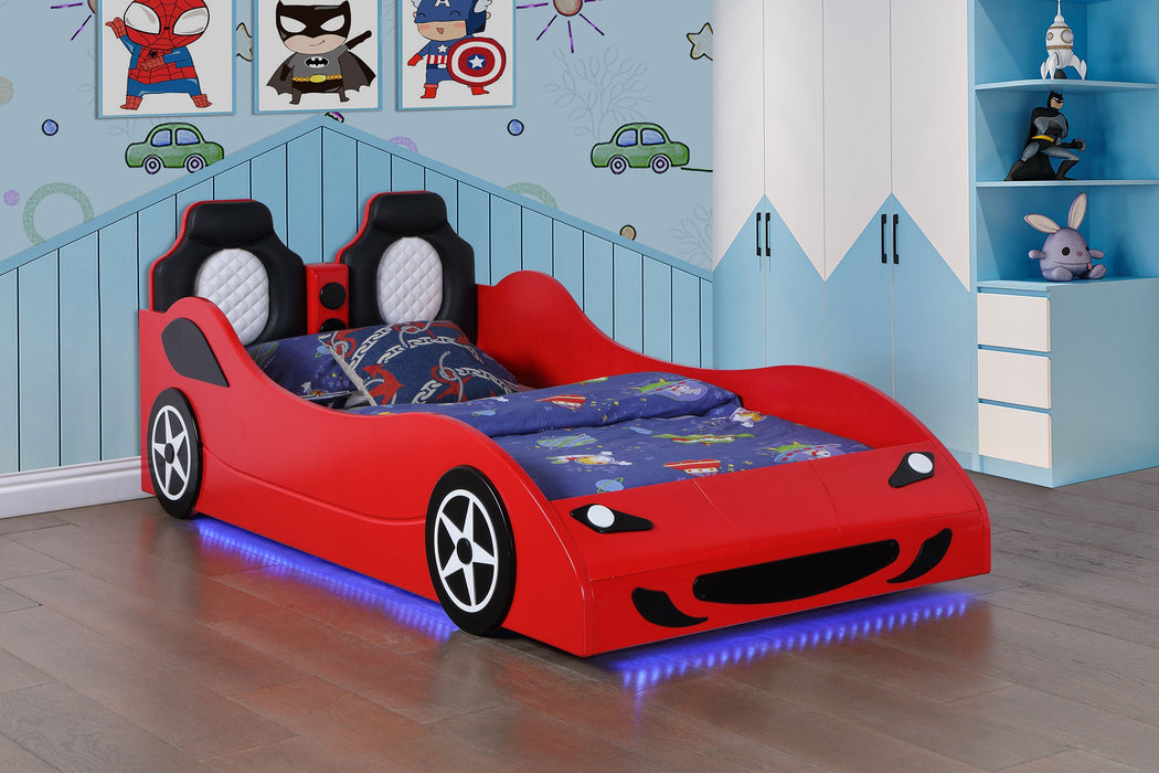 Cruiser Wood  LED Race Car Bed and 7-inch Mattress Blue