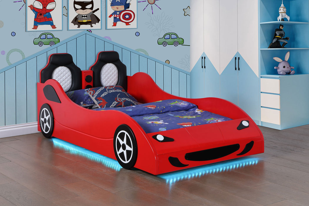 Cruiser Wood  LED Race Car Bed and 7-inch Mattress Blue