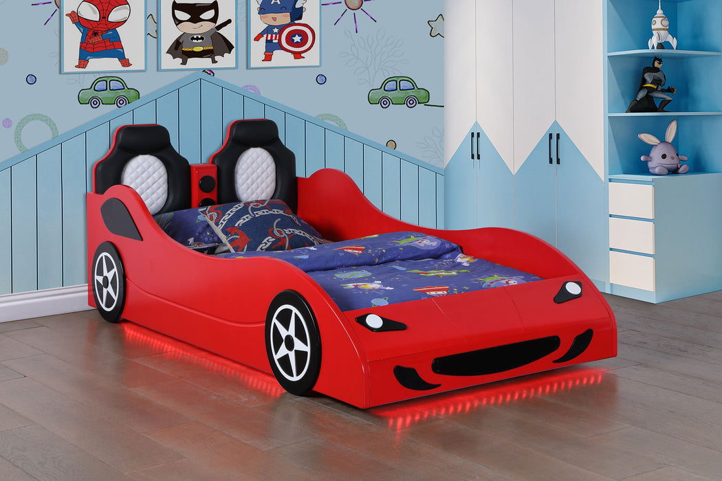 Cruiser Wood  LED Race Car Bed and 7-inch Mattress Blue