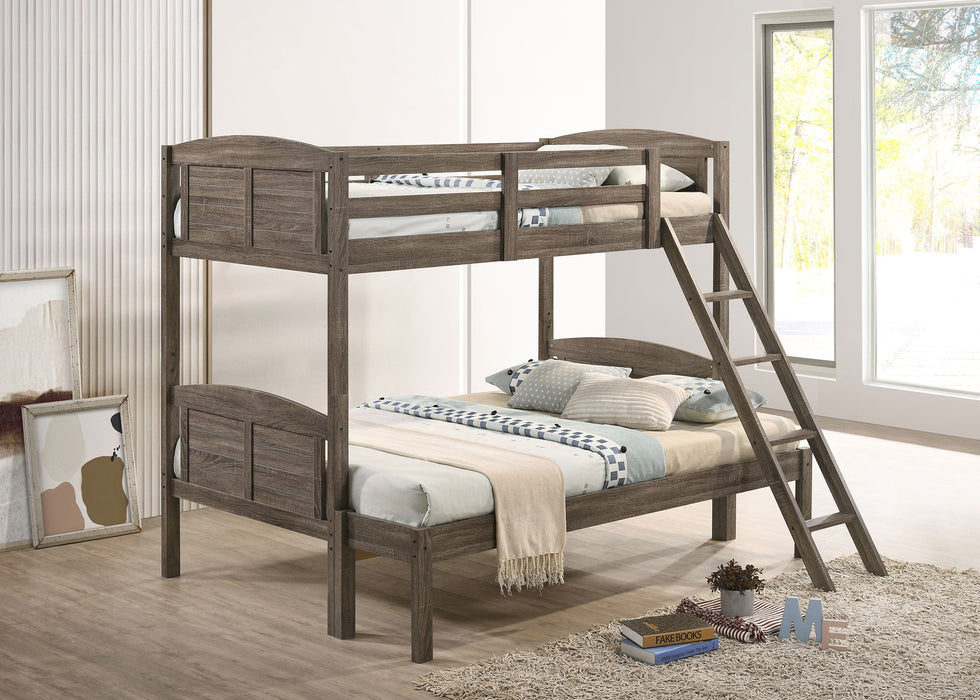 Flynn Wood Twin Over Twin Bunk Bed Weathered Brown
