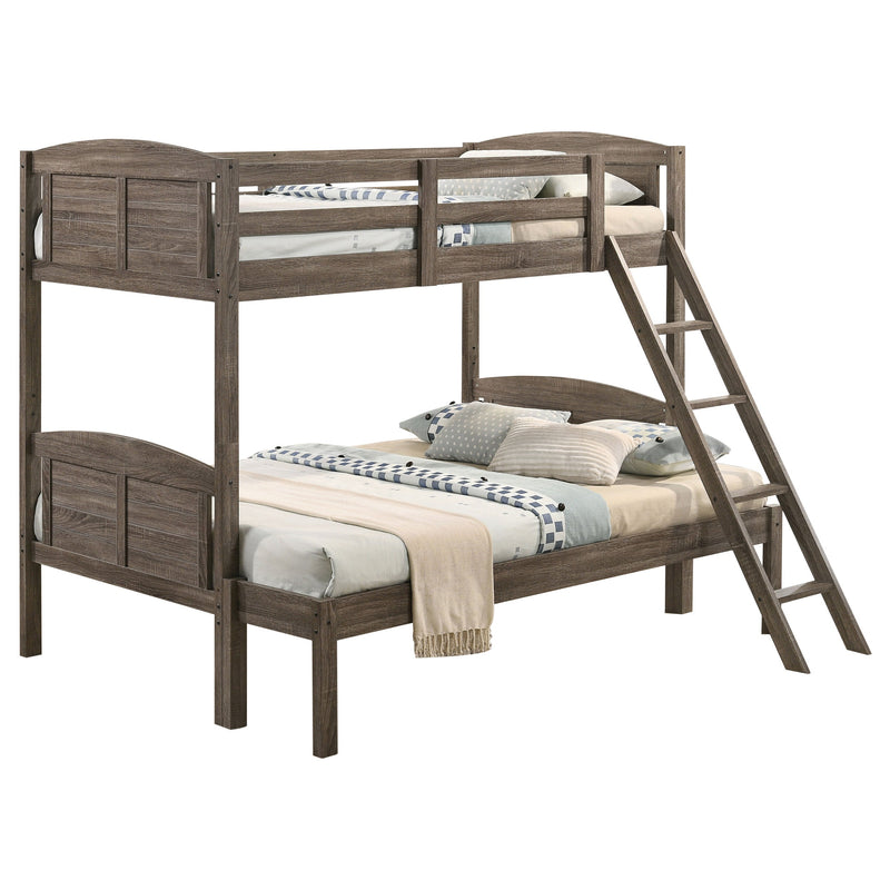 Flynn Wood Twin Over Twin Bunk Bed Weathered Brown