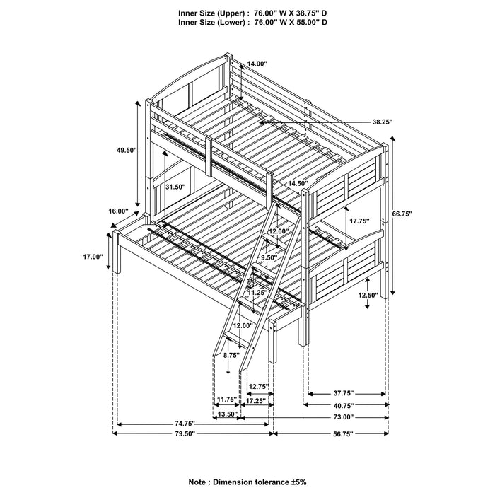 Flynn Wood Twin Over Twin Bunk Bed Weathered Brown
