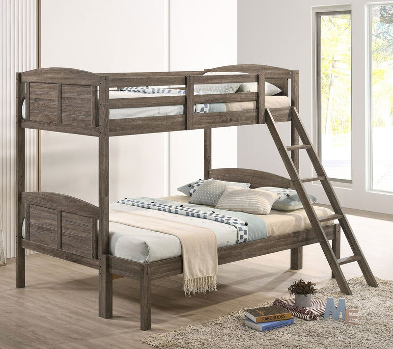 Flynn Wood Twin Over Twin Bunk Bed Weathered Brown