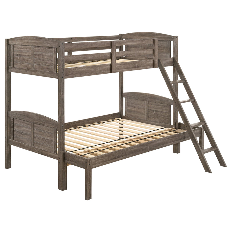Flynn Wood Twin Over Twin Bunk Bed Weathered Brown