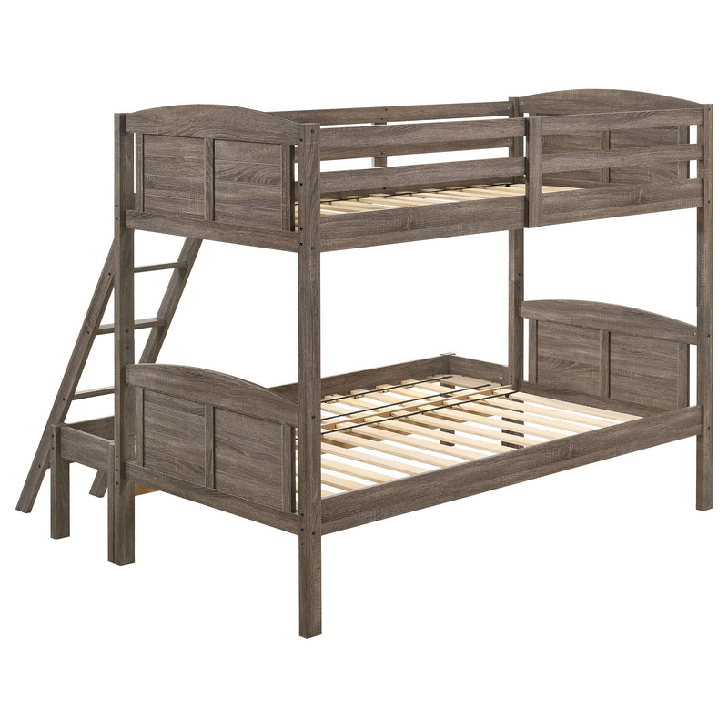 Flynn Wood Twin Over Twin Bunk Bed Weathered Brown