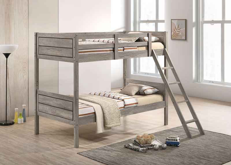 Ryder Wood Twin Over Twin Bunk Bed Weathered Taupe