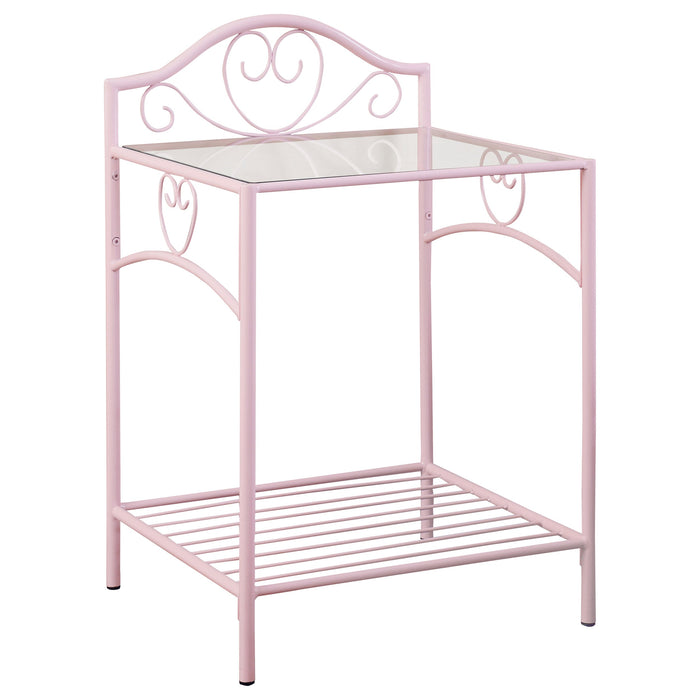 Massi 1-shelf Nightstand with Glass Top Powder Pink