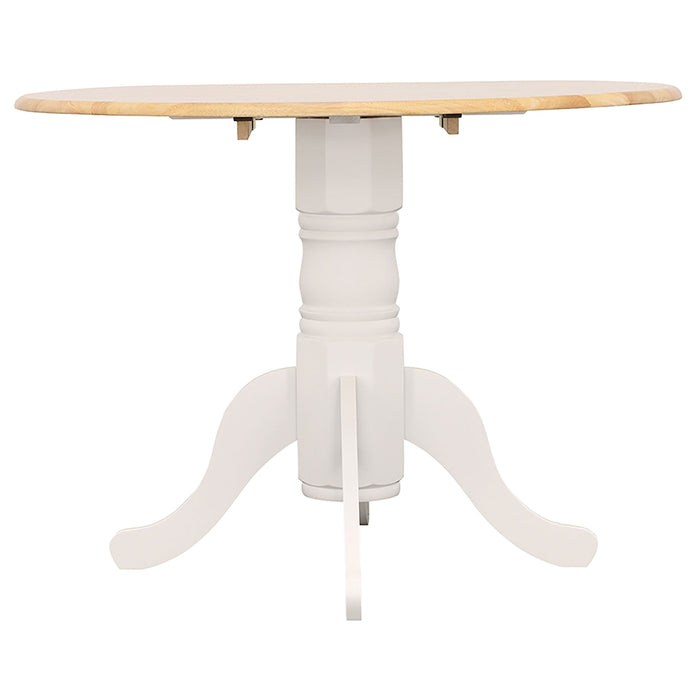 Allison Drop Leaf Round Dining Table Natural Brown and White