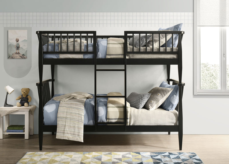 Litera de madera Abram Windsor con escalera, negra