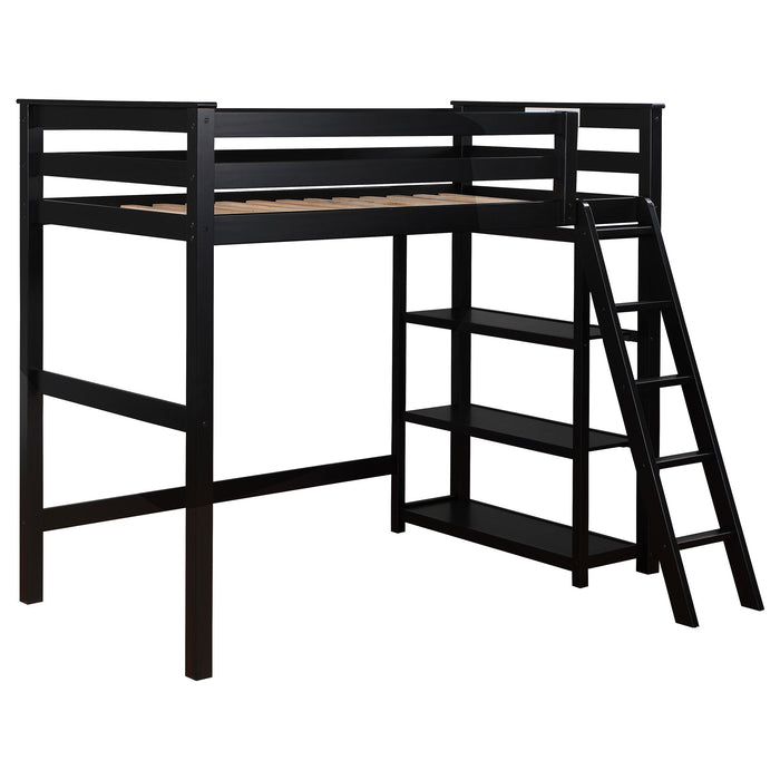 Anica 3-shelf Wood Twin Loft Bed Black