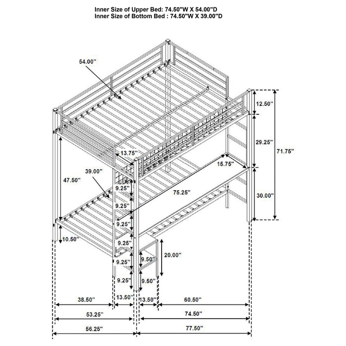 Campus Metal Full Over Twin Workstation Bunk Bed