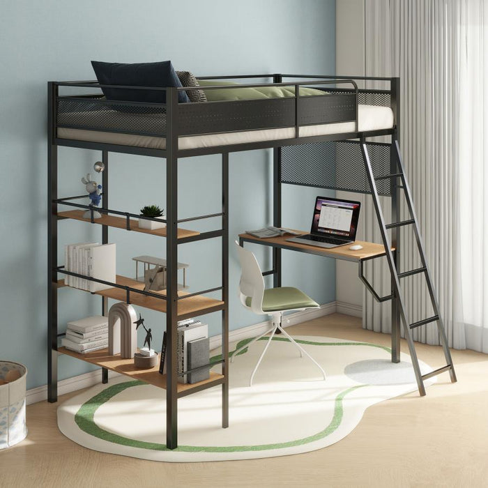 Campus 3-shelf Metal Twin Workstation Loft Bed Matte