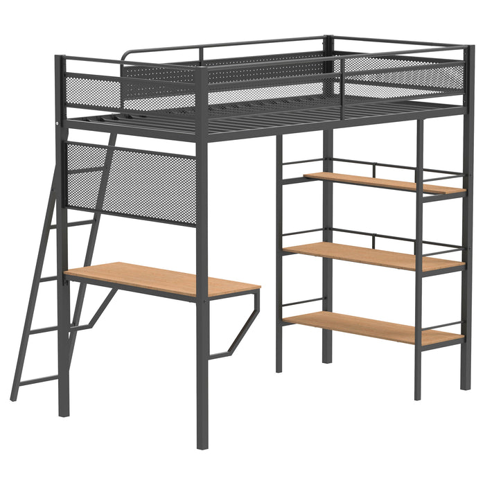 Campus 3-shelf Metal Twin Workstation Loft Bed Matte