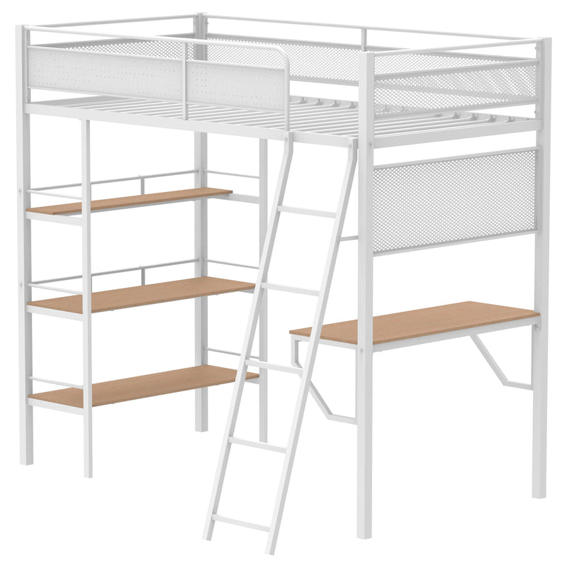 Campus 3-shelf Metal Twin Workstation Loft Bed Matte