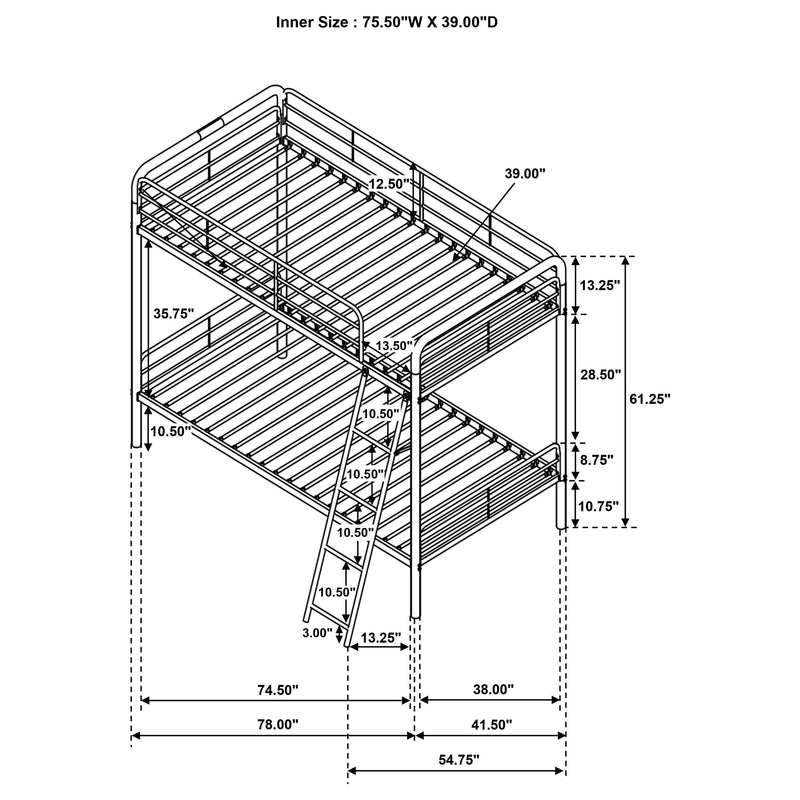 Carson Metal Twin Over Twin Bunk Bed Glossy