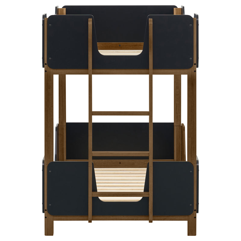 Morris Twin Over Twin Wood Bunk Bed Black and Walnut