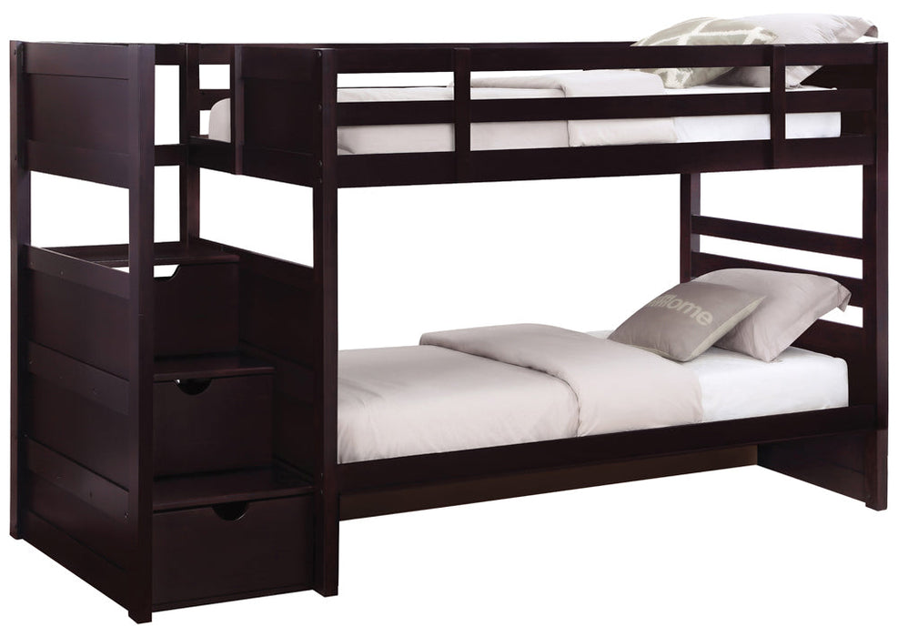 Elliott Twin Over Twin Stairway Bunk Bed Cappuccino