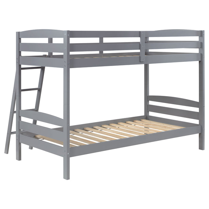 Rhea Wood Twin Over Twin Bunk Bed Grey