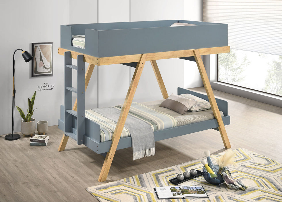 Frankie Wood Twin Over Twin Bunk Bed White and Natural