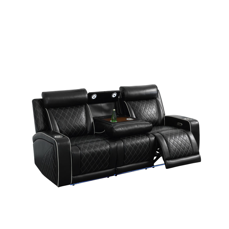 Black Breathable Leather 3-Piece Living Room Functional Sofa Set