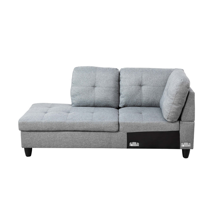 Transitional Style  2 piece Sectional+Ottoman in Black Gray Linen
