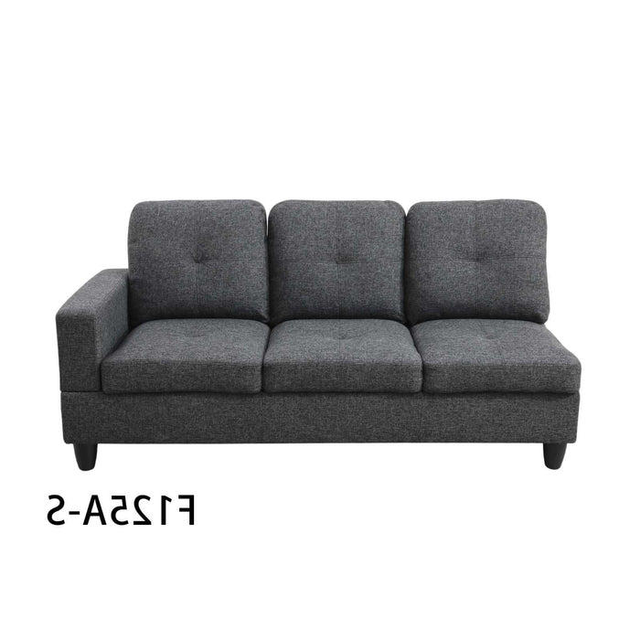 Transitional Style  2 piece Sectional+Ottoman in Black Gray Linen