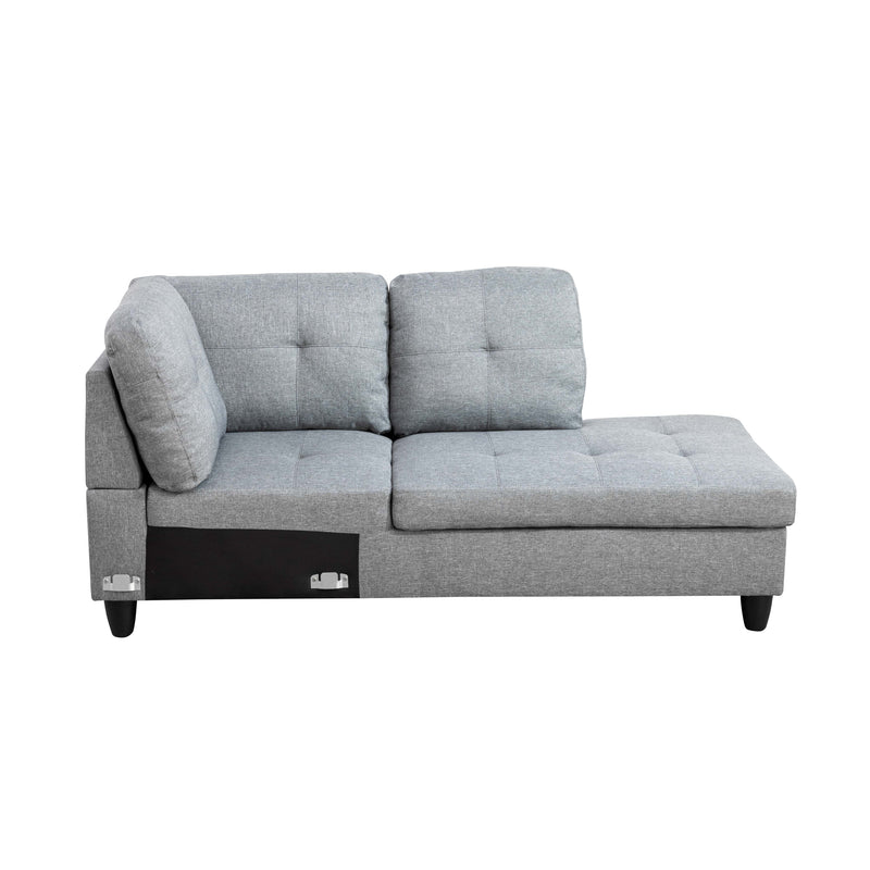Transitional Style  2 piece Sectional+Ottoman in Black Gray Linen