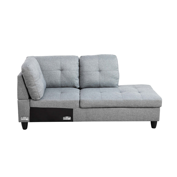 Transitional Style  2 piece Sectional+Ottoman in Black Gray Linen