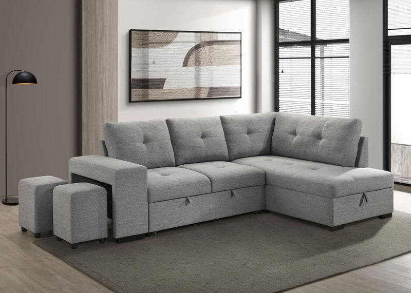 Sofá seccional cama tapizado Roanne en tela gris