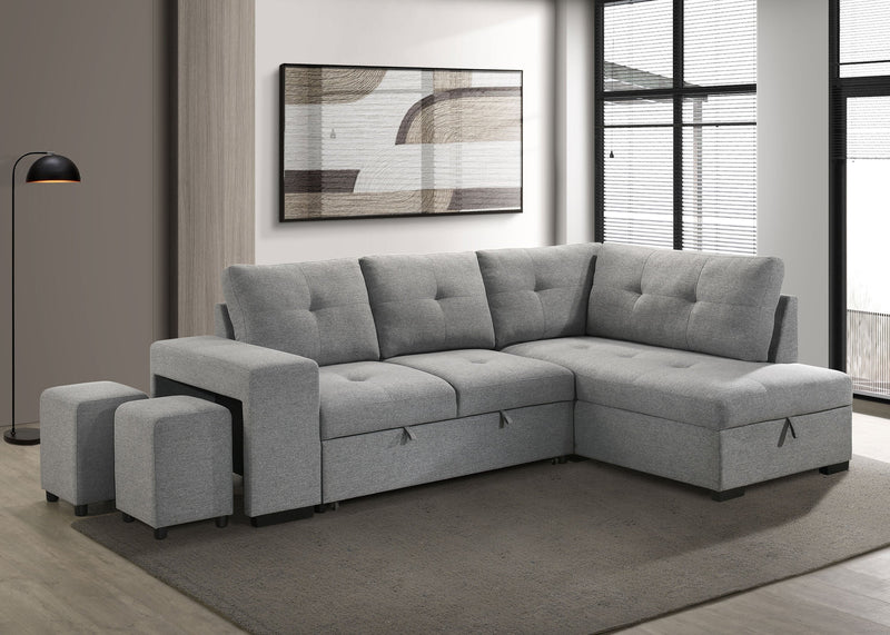 Sofá seccional cama tapizado Roanne en tela gris