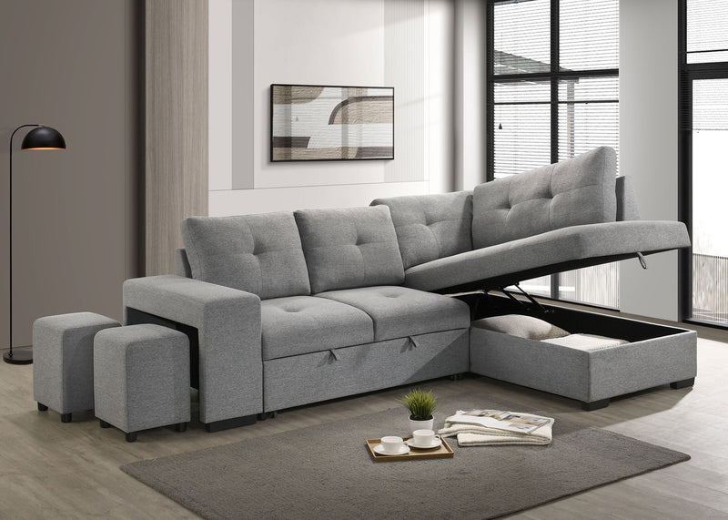 Sofá seccional cama tapizado Roanne en tela gris