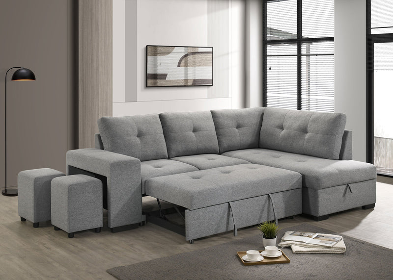 Sofá seccional cama tapizado Roanne en tela gris