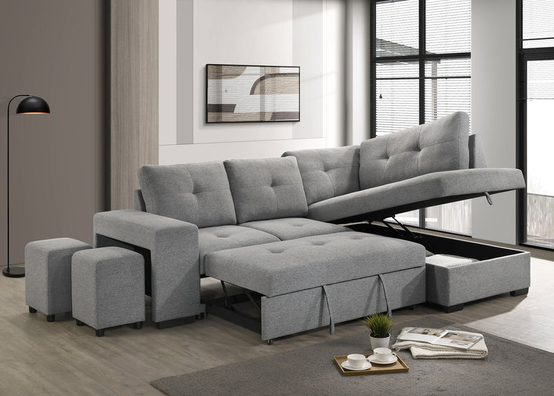 Sofá seccional cama tapizado Roanne en tela gris