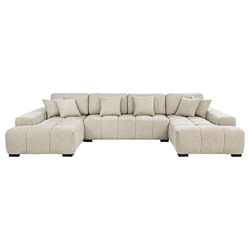 Cannella U-Shaped Double Chaise Upholstered Sectional Sofa Beige