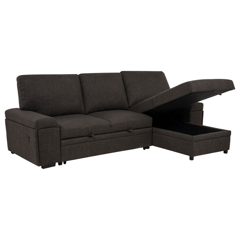 Seccional Demko Sleeper con sofá, bocina y chaise con almacenaje, color marrón
