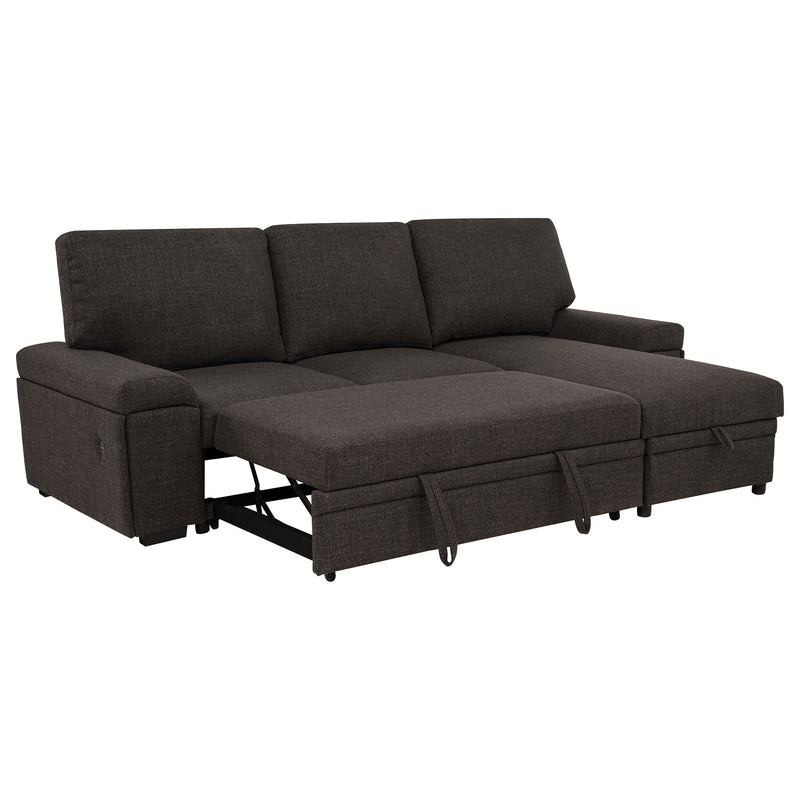 Seccional Demko Sleeper con sofá, bocina y chaise con almacenaje, color marrón