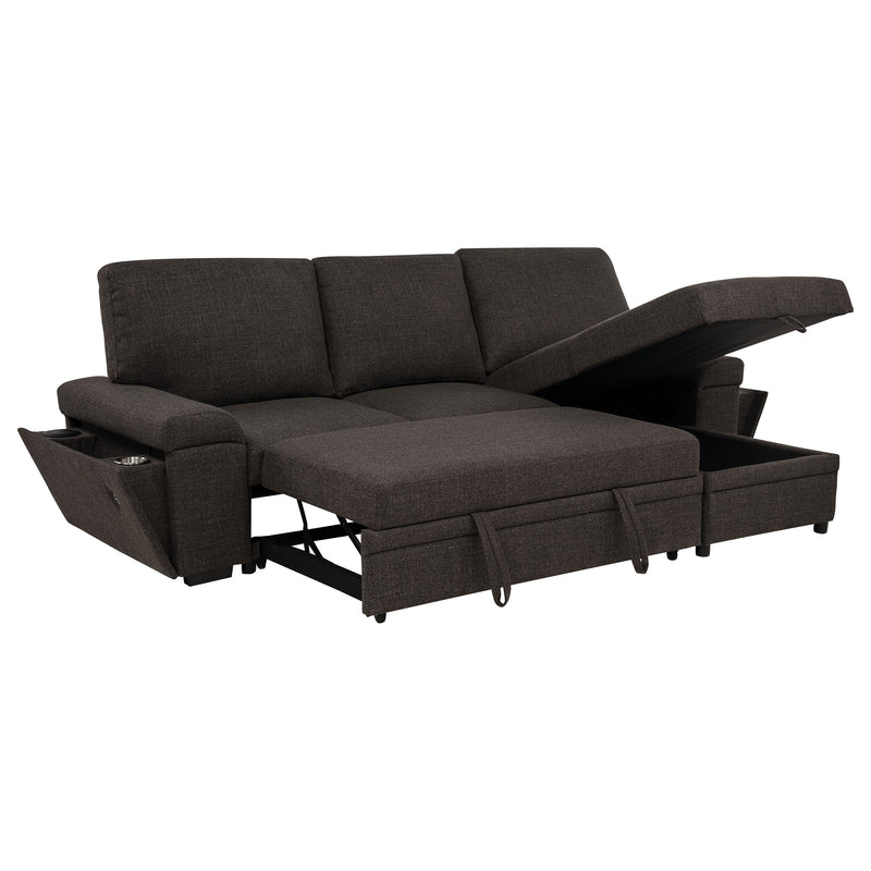Seccional Demko Sleeper con sofá, bocina y chaise con almacenaje, color marrón