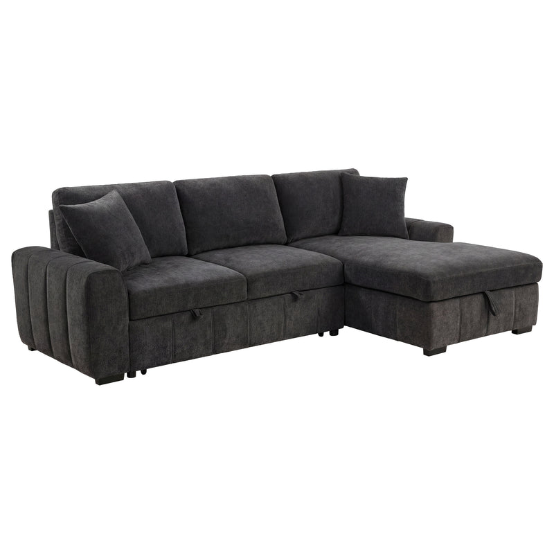 Sofá seccional Pastrana tapizado con cama, chaise longue a la derecha, gris