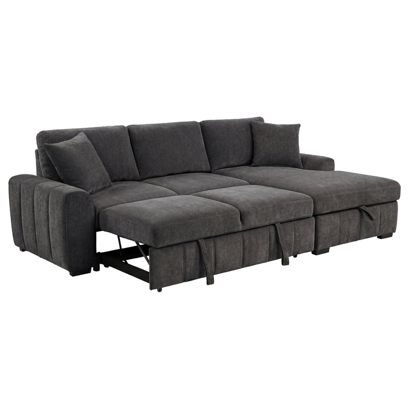 Sofá seccional Pastrana tapizado con cama, chaise longue a la derecha, gris