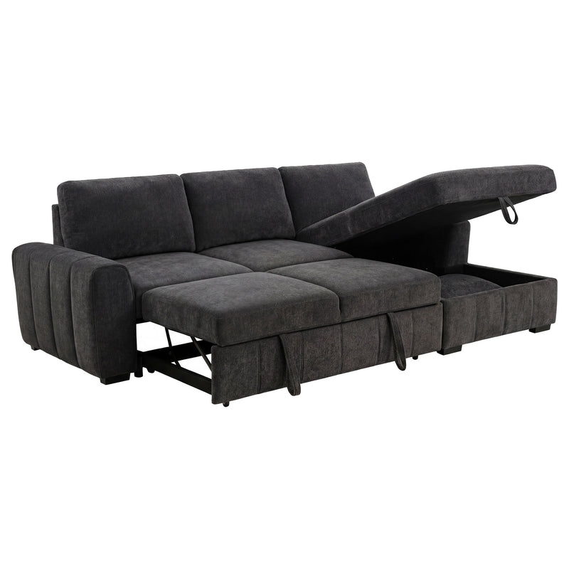 Sofá seccional Pastrana tapizado con cama, chaise longue a la derecha, gris