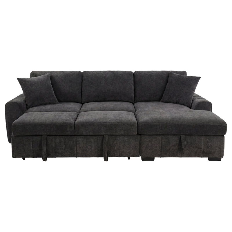 Sofá seccional Pastrana tapizado con cama, chaise longue a la derecha, gris